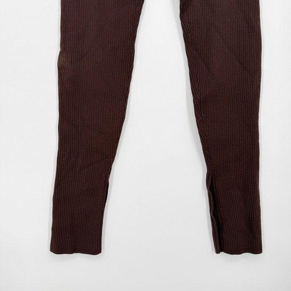NWT Babaton Aritzia Rich Mocha Brown‎ Rib Knit Leggings Side Slits M - Picture 5 of 11